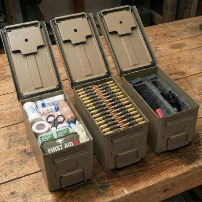 HOMESTEAD 50 Cal Metal Ammo Can – 6-Pack M2A1 Military Grade Ammo Storage Box, Airtight & Water-Resistant Ammo Containers for Long-Term Storage, Desert Tan Color