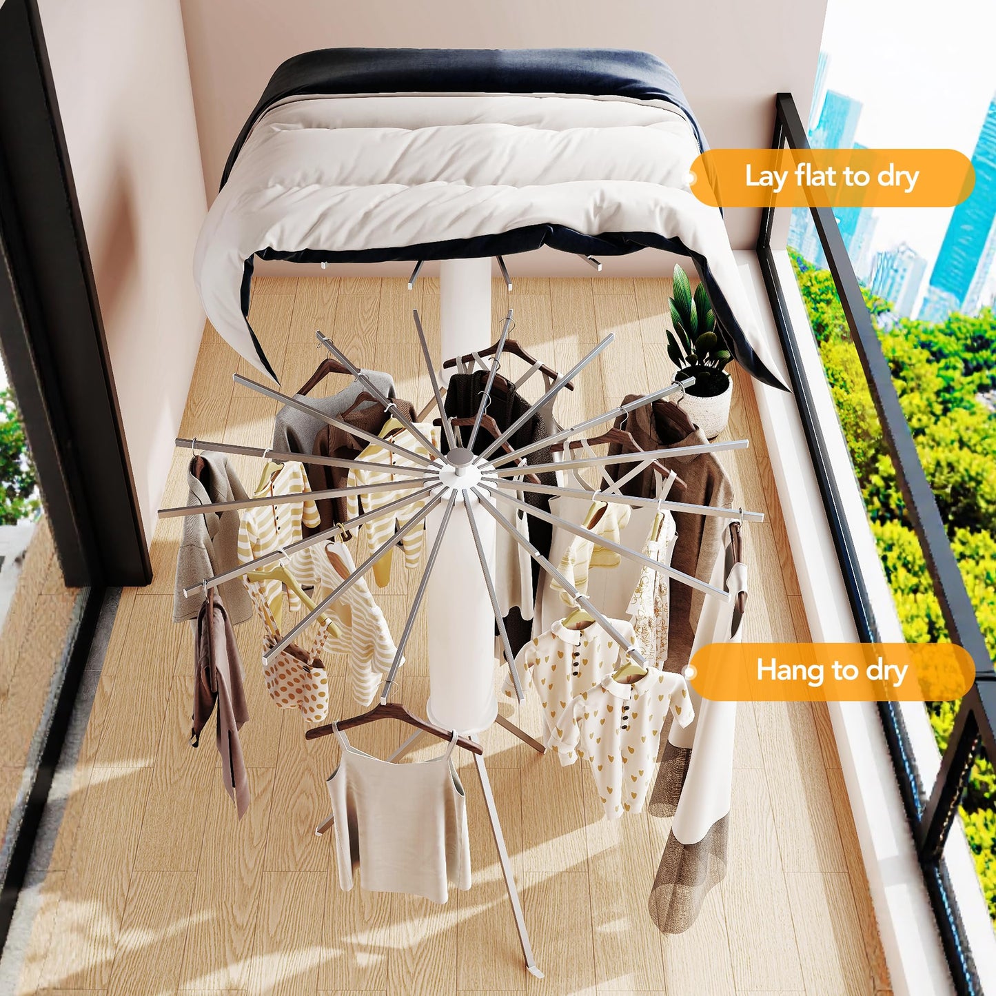 LIENAHU Clothes Drying Rack,Drying Rack Clothing,Laundry Drying Rack,Floor Standing,16 Aluminium Poles,Collapsible,Retractable,Foldable,Folding Laundry Rack