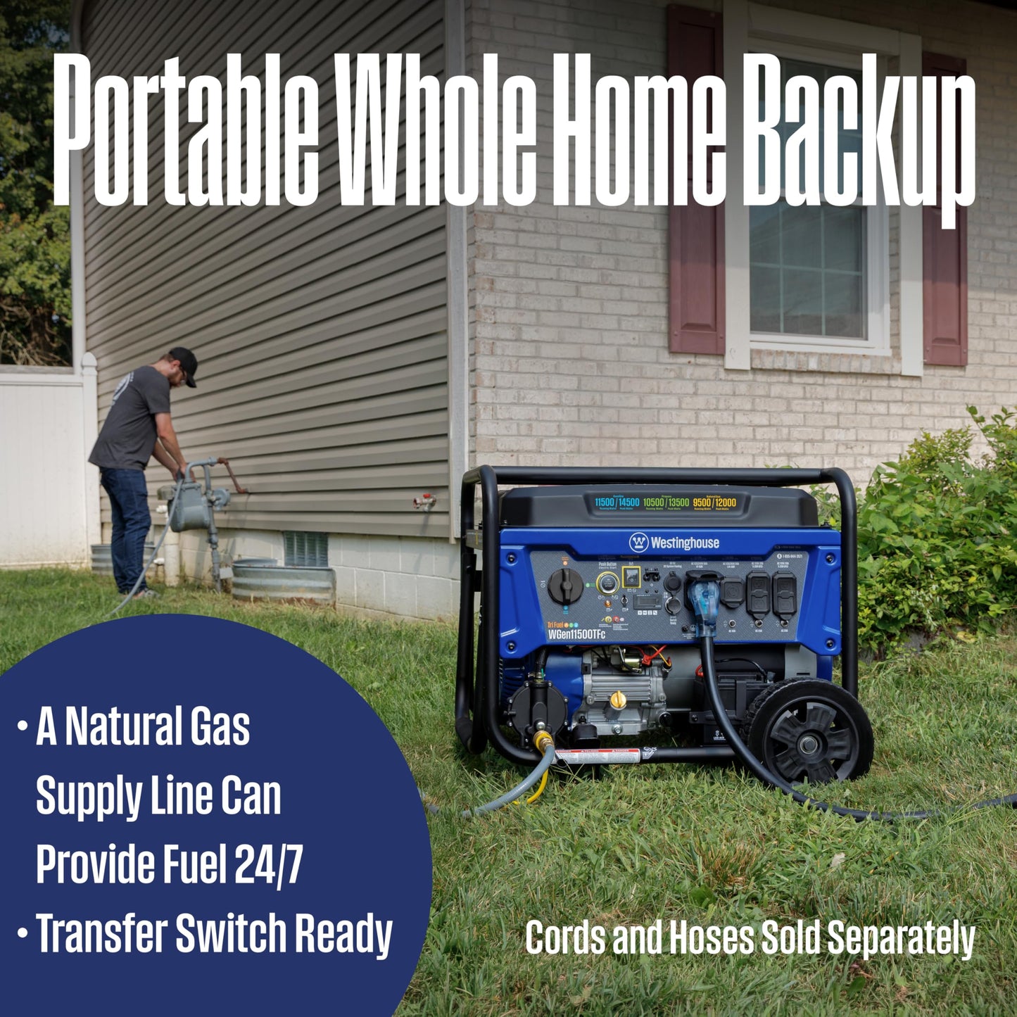 Westinghouse 14500 Peak Watt Tri-Fuel Home Backup Portable Generator, Remote Electric Start, Transfer Switch Ready, Gas, Propane, and Natural Gas Powered