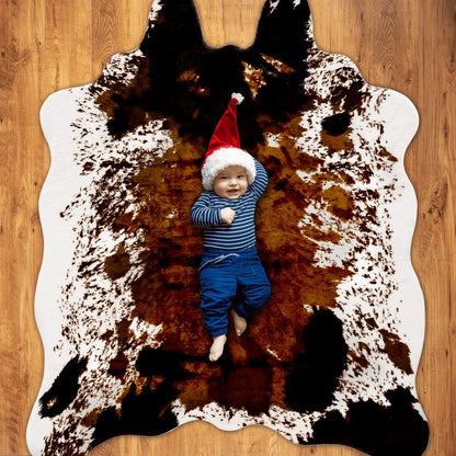 CONBEN Faux Cowhide Rug Large (4.3ft x 5.6ft) - Non-Slip Backing, Cow Print Decor - Fireplace Hearth Rug, Wall Art Farmhouse, Western Floor Rugs for Living Room, Bedroom, Dining Area or Office