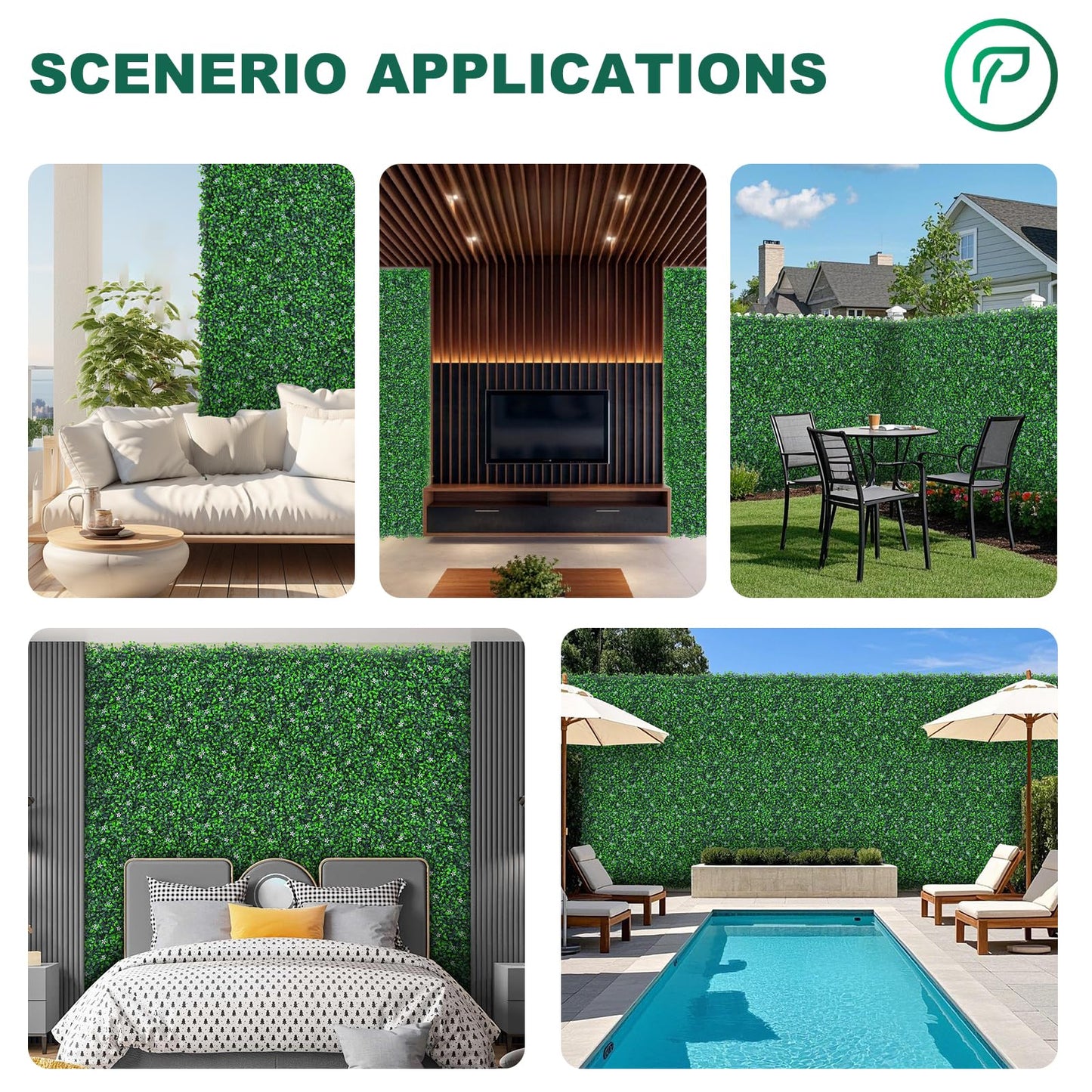Yangrass Boxwood Roll Panels with White Flower, 48"x120" (40 sqft) Artificial Ivy Privacy Fence Screen, UV-Anti Faux Boxwood Roll Grass Wall Panels for Garden Patio Balcony Decor