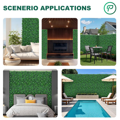 Yangrass Boxwood Roll Panels with White Flower, 48"x120" (40 sqft) Artificial Ivy Privacy Fence Screen, UV-Anti Faux Boxwood Roll Grass Wall Panels for Garden Patio Balcony Decor