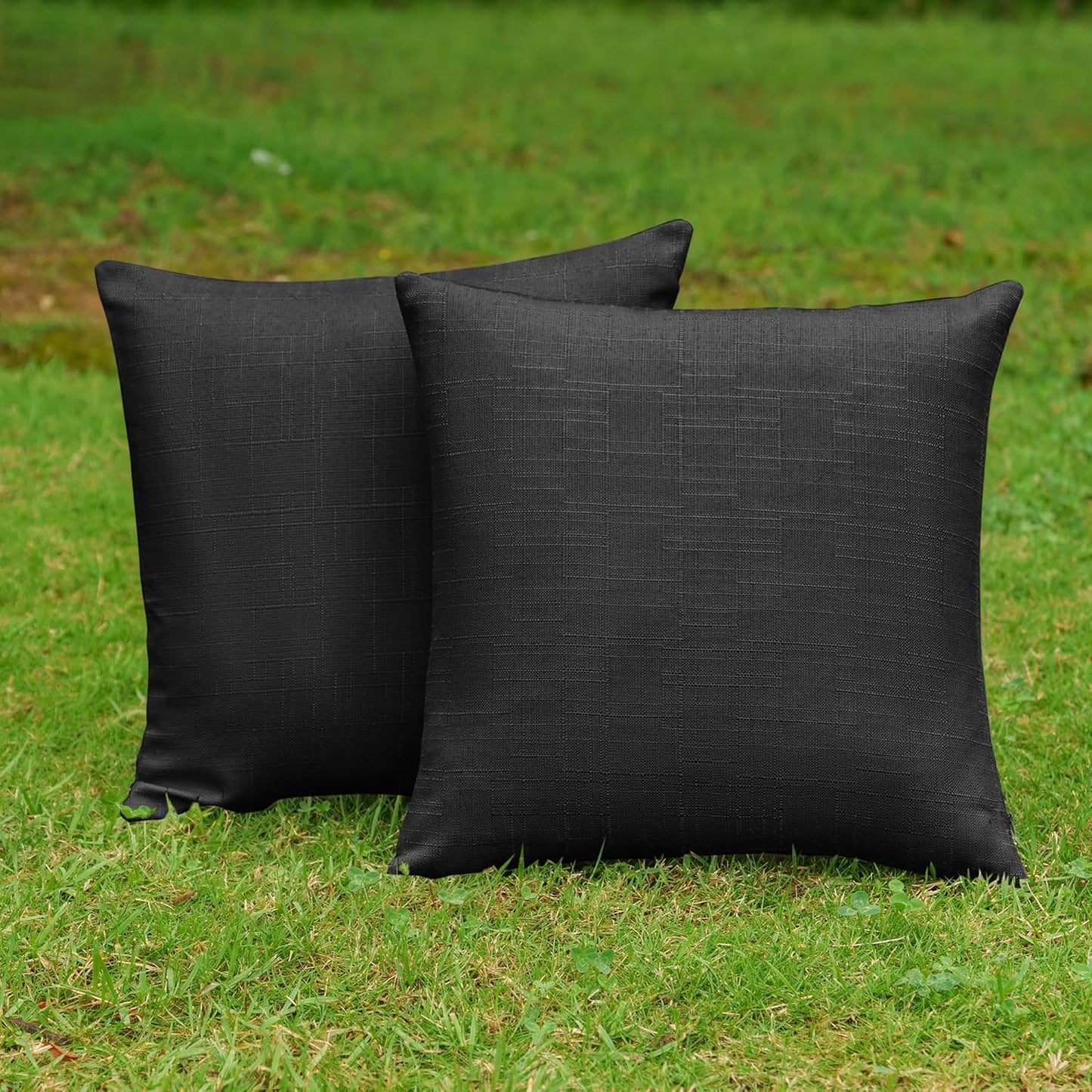 NiNi Decorative Outdoor Pillow Covers - Waterproof Linen Cushion Shams | Set of 2, 18x18 Inch, Black