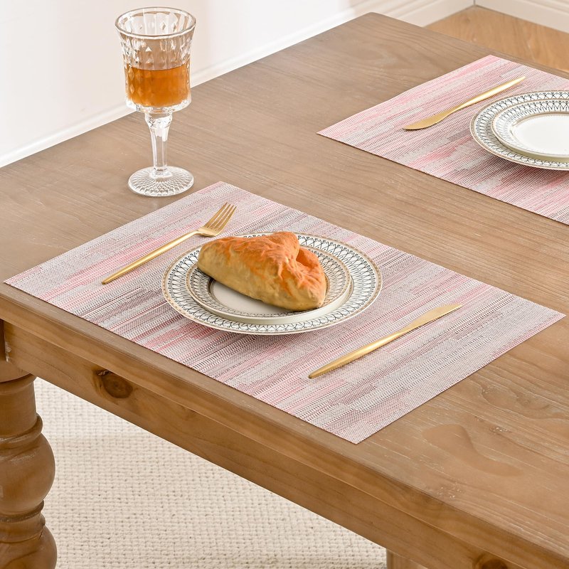 Leetaltree Misty Rose Placemats Set of 8 - Heat Resistant Non-Slip Place mats for Dining Table, Washable Durable PVC Vinyl Woven Table Mats（Misty Rose, 8）