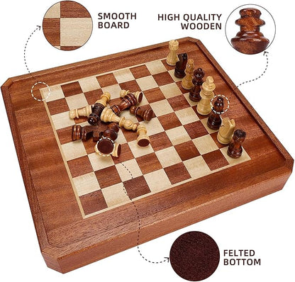 2 in 1 Magnetic Chess Set &amp 72 Marbles Chinese Checkers Board Game Set 12 Wooden Board Game with Storage Drawer Portable Travel Board Games for Adults Kids and Beginners
