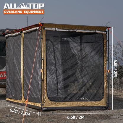 ALL-TOP Awning Room with Floor 6.6' x 8.2' Rip-Stop 210D Oxford Awning Tent with Bug-Resistance Mesh, Waterproof Sun Shelter for Overland, Camping(Room Only)