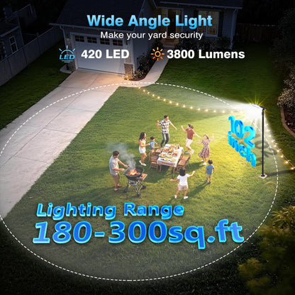 Mowizip 100" Solar Lamp Post Lights with Pole & Remote, Outdoor IP65 Waterproof 420 LEDs Solar Street Lights, Black Metal Flood Solar Motion Pathway Lights for Yard, Garden, Patio, Lawn, Garage