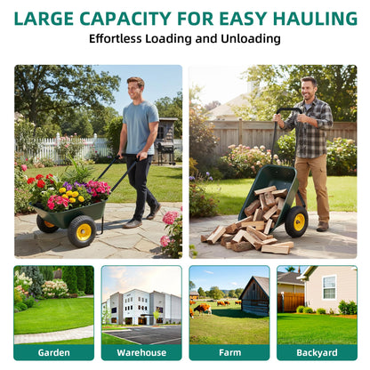 Ultym 2 Wheel Wheelbarrow, Dual-Wheel Garden Dump Cart with 10" Non-Slip Pneumatic Tires & Ergonomic Padded Handle, Heavy-Duty Home Utility Yard Cart Wagon with 3 Cu Ft Capacity for Lawn, Gardening