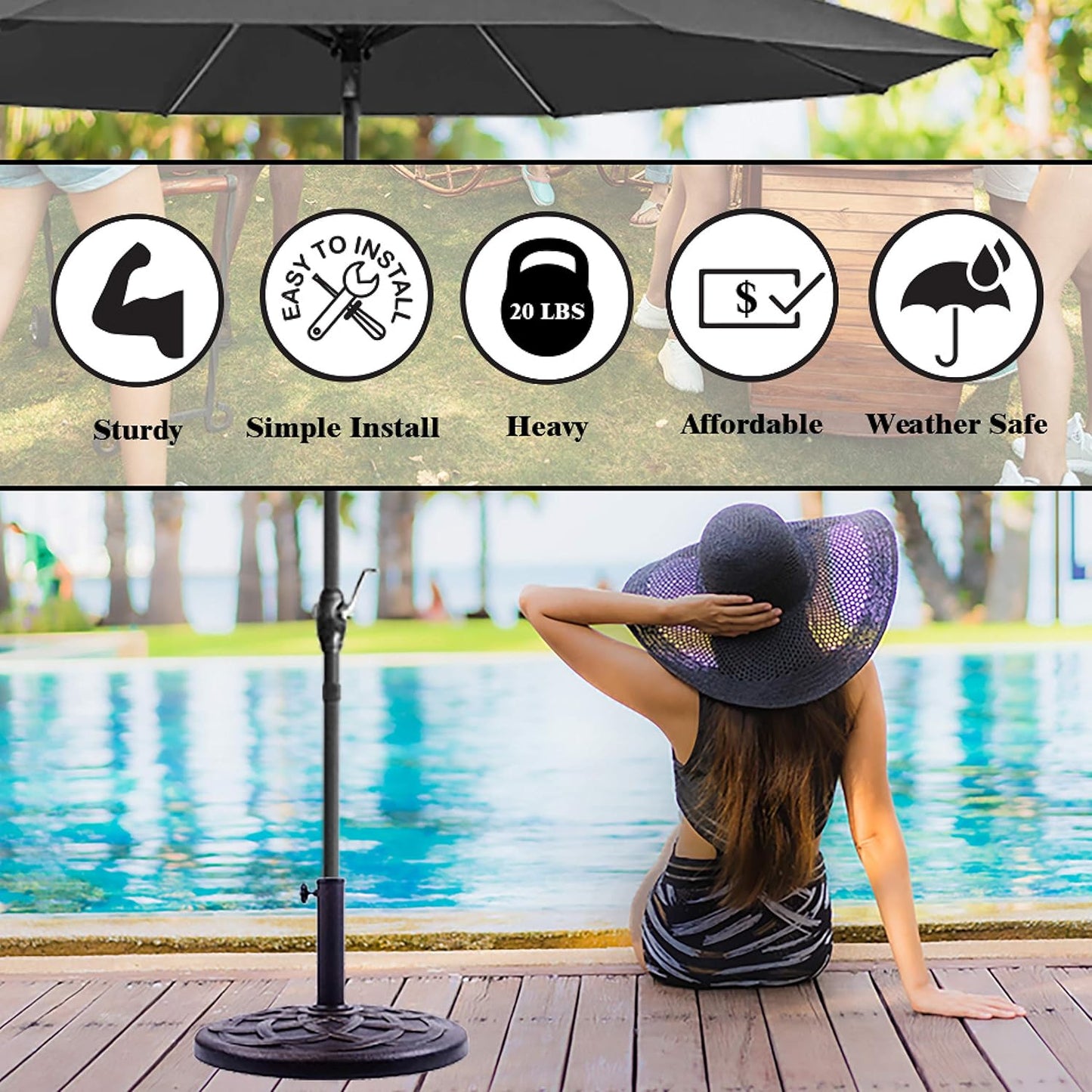 Backyard Expressions Umbrella Base - 21 Pound Heavy-Duty Bronze Design for Stability