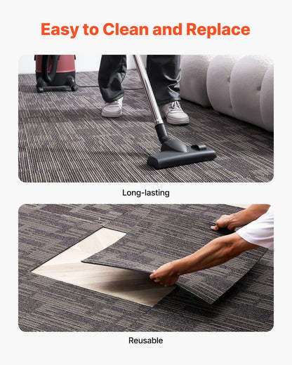 VEVOR Carpet Tiles Reusable 24x24 inch, 24 PCS Modular Carpet Square Rug, Commercial Floor Soft Padded for Seamless Cover 96sq.ft², Easy DIY for Living Room Bedroom Office Indoor,Gray & Brown