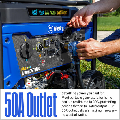 Westinghouse 13500 Peak Watt Tri-Fuel Home Backup Portable Generator, Remote Electric Start, Transfer Switch Ready, Gas, Propane, and Natural Gas Powered
