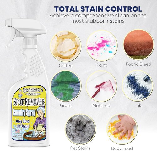 Grandma's Secret Spot Remover Laundry Spray - Toxin-Free Fabric Stain Remover for Oil, Paint, Blood & Pet Stains - 16 oz & 2 oz DuoPack