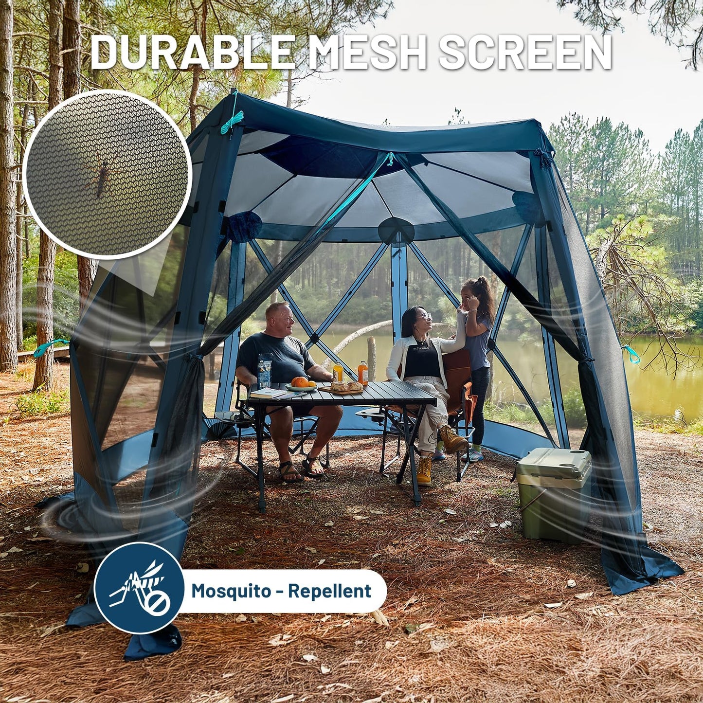 Timber Ridge Pop Up Gazebo, Portable Instant Screen House with Netting, Easy 60-Second Set-Up, Measures 12.1' x 10.5' x7.2', Fits 8 People, Ideal for Camping, Backyard, Patio, Tailgating, Picnics