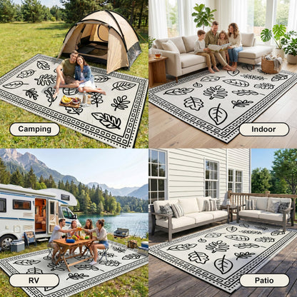 CircleRoad RV Outdoor Rug 9x18 Waterproof Patio Rug Mat with 4 Stakes UV Resistant Reverisble Plastic Straw Outdoor Rug with Carry Bag for RV Camping Picnic Beach Backyard