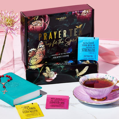 Thoughtfully, Tea Affirmations Christian Prayer Gift Set for Women, Religious Tea Gift with 6 Flavors and Bible Verses from Psalms and Other Books to Rejoice, Mother's Day Pack of 90