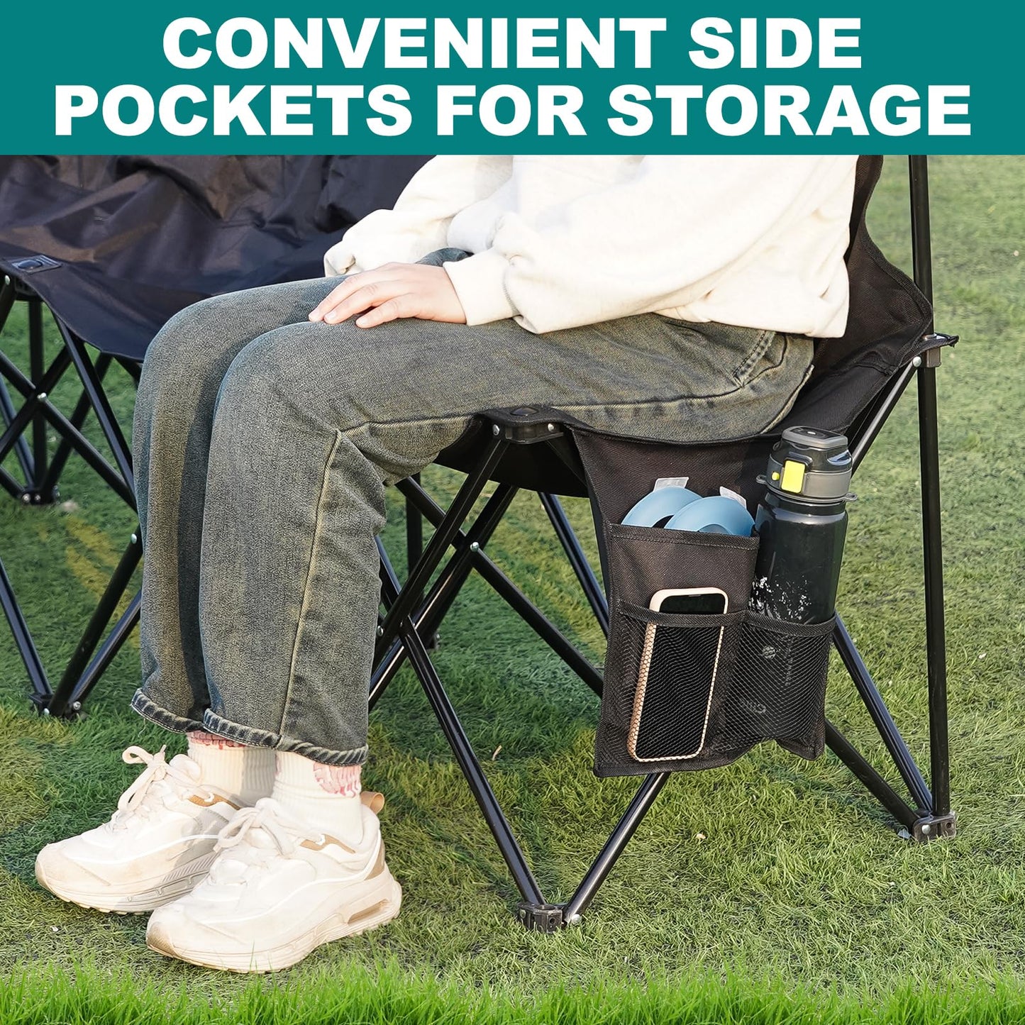 1MORE Soccer Bench - Portable Folding Team Bench, 8 Seats Foldable Sideline Benches, Soccer Chair with Bag & Backrest, Adult Team Chair for Football Camp Sport Events Outdoor Seating.Black