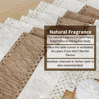 FEXIA Boho Table Runner for Thanksgiving Home Decor 48 Inches Long Farmhouse Rustic Table Runner Cream & Brown Macrame(Without Tassel) for Dining Bedroom Decor Rustic Bridal Shower (12x48 Inches)