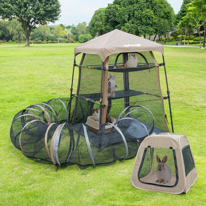 Catio Outdoor Cat Enclosure Combo for Indoor and Outdoor,3 Tier Cage Inside, Pop up Catio,Portable and Foldable(Includes one cat Tower Tent,one Tunnel and a cage) + cat Tunnel(2 Packs)
