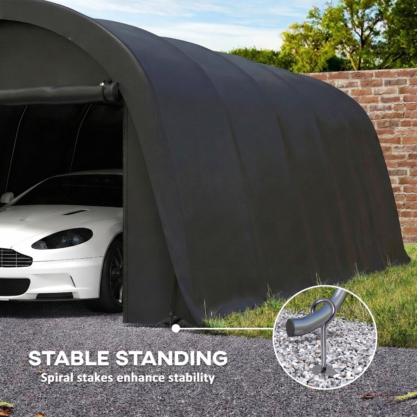 Outsunny 12' x 23.6' Heavy Duty Carport, Portable Garage Car Canopy Tent with UPF50+ Sun Protection, Galvanized Frame, Large Roll-Up Door for Cars, Trucks, Boats, Motorcycle, Bike, Dark Gray