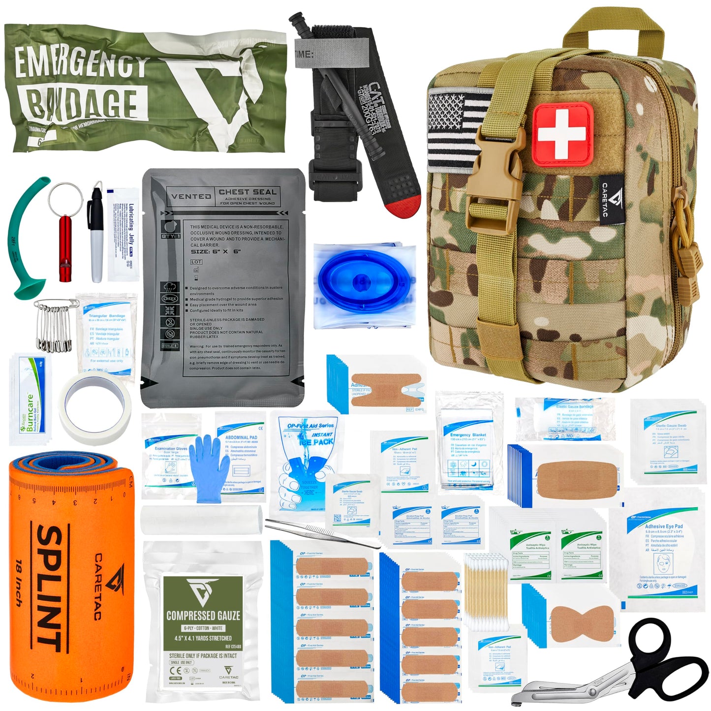 CareTac 175‑Piece Advanced Trauma Kit with CAT Gen 7 Tourniquet + 3 Compressed Gauze Bundle