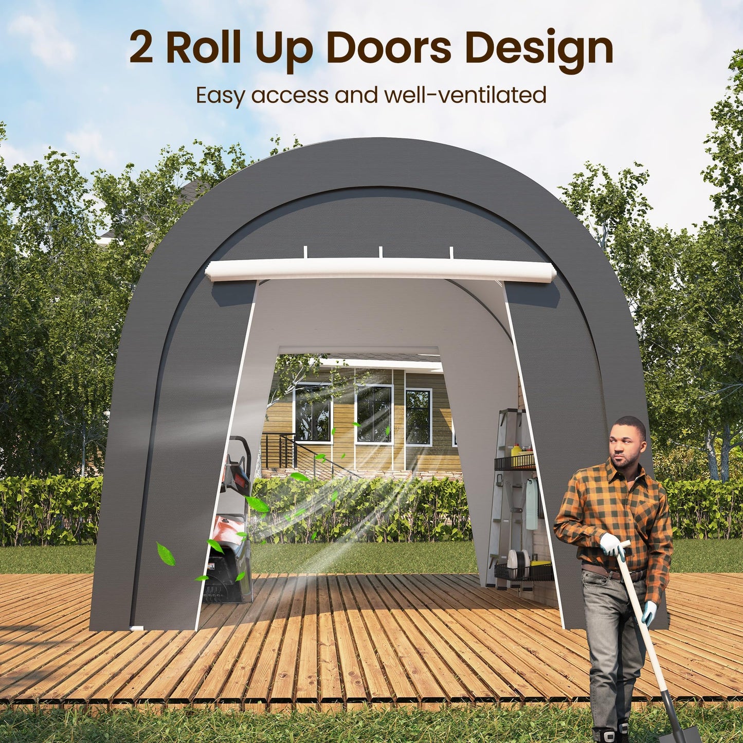 FansaFurn Heavy Duty Carport with 4 Cloth Bags, All-Weather Car Canopy with 2 Roll-up Doors, Portable Garage Storage Shelter Shed for Truck, Cars, or Garden Tools, 10' x 15'