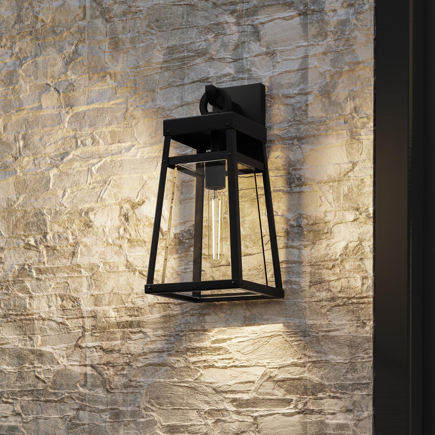 Quoizel Godfrey Outdoor Wall Lantern, Coastal Armour 17 Inch 1-Light Matte Black Transitional Wall Sconce, Clear Rain Glass, 100W, Decorative Outside Lights for Patio, Porch, Garage or Yard