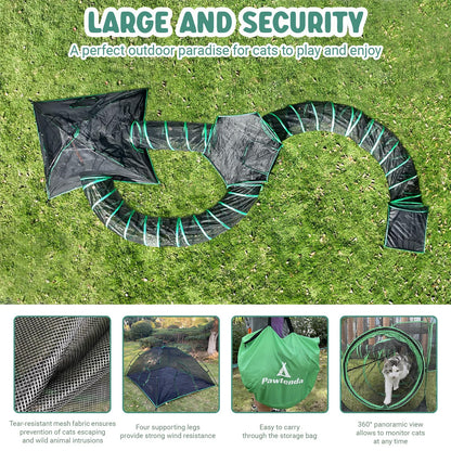 Pawtenda 6-in-1 Cat Tents for Outside, Portable Outdoor Cat Enclosures for Indoor Cats, Pet Play Cage with Tunnels for Outside, Outdoor Catio, Pet Playpen Including 3 Tents and 3 Tunnels