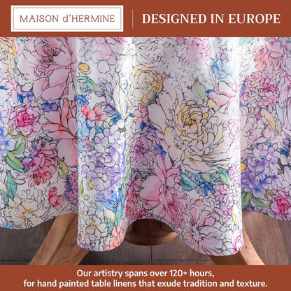 Maison d' Hermine Table Cloth Round Table 100% Cotton 69 Round Inches Tablecloth Reusable Decorative for Dining Kitchen Room Farmhouse Party Home Hotel Restaurant Spring Summer - Floral Love