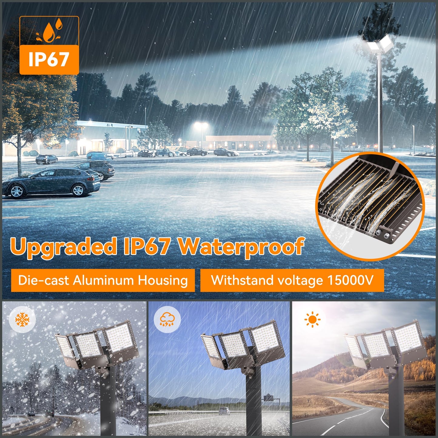 2025 New Upgraded 600W Dusk to Dawn LED Parking Lot Light 90000lm 5000K, ETL, AC85-277V, IP67 Waterproof Adjustable 3-Head Street Lights Outdoor, Pole & Wall-Mounted Flood Lights for Stadium