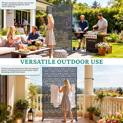 Ultym Decorative Privacy Screen Outdoor 72" H×44" W, Steel Laser Cut Snowflakes Garden Privacy Fence Panel, Weatherproof Freestanding Modern Screen Divider for Balcony Patio Deck Backyard Home