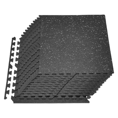VEVOR 0.4Inch 96sq.ft 24 Tiles Gym Flooring for Home Gym, Rubber Top with High Density EVA Foam, 24 x 24In Gym Floor Exercise Equipment Mats, Interlocking Gym Mats, Puzzle Workout Mats, Black & Gray