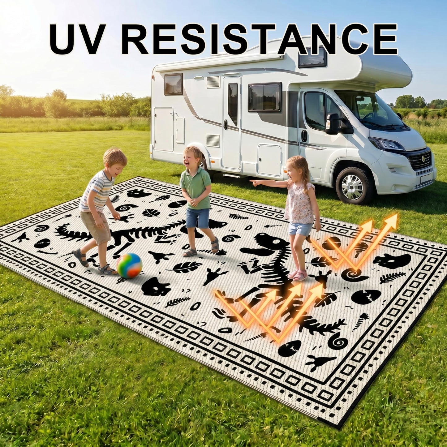 CircleRoad RV Outdoor Rug 9x18 Waterproof Patio Rug Mat with 4 Stakes UV Resistant Reverisble Plastic Straw Outdoor Rug with Carry Bag for RV Camping Picnic Beach Backyard