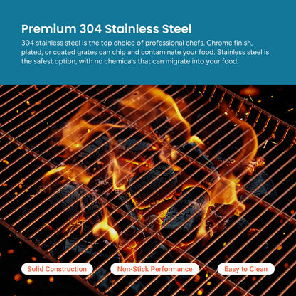 Easy Swivel Fire Pit Grill Grate – 304 Stainless Steel – 15" x 22" Cooking Surface with 36" Stake for Campfire Cooking