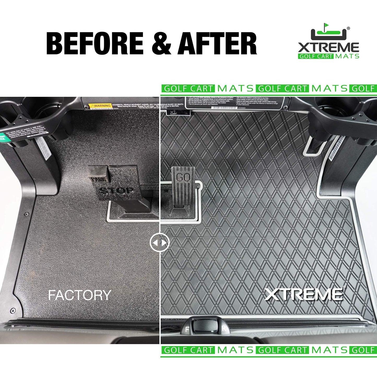 Xtreme Golf Cart Mats Rubber Floor Mat Compatible with Club Car Precedent (04-25), Onward & Tempo (17-25), Villager & V4L (19-24) Golf Cart Models | Full Coverage Liner Protection - Grey Trim