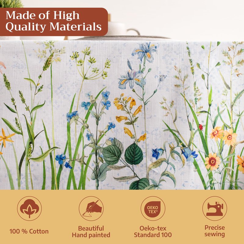 Maison d' Hermine Table Cloth Rectangle Table 100% Cotton 60 x 90 Inches Tablecloth Reusable Decorative for Dining Kitchen Room Farmhouse Home Gifts for Mothers Day Spring Summer - Fleurs De Mai