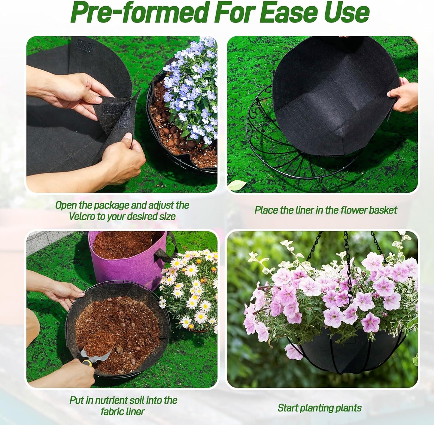 Skiennix 12-Inch Fabric Planter Basket Liners - Eco-Friendly Felt Replacement for Hanging Baskets