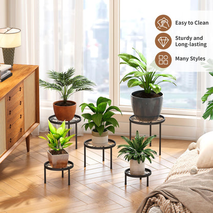 Plant Stand Indoor Outdoor 5 Pack Heavy Duty Metal Stand Multiple Plants, Anti-Rust Iron Flower Pot Stand Decoration Racks Plant Pot Shelf for Living Room Garden Balcony (Black)