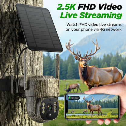 VOOPEAK Trail Camera, 4G LTE Cellular Game Cameras with 360° Live Streaming, 2.5K Wildlife Hunting Camera Solar Powered, Security Camera Built-in SIM Card, Night Vision, Motion Activated, Waterproof
