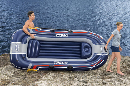 Bestway Hydro-Force Treck X3 Inflatable 3 Person Water Raft Outdoor Floating Boat Set with Pair of Oars, Foot Pump, and Repair Patch