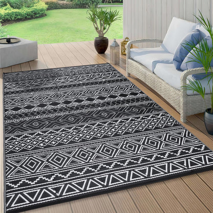 COZYLOOM Outdoor Rug 10' x 20' Waterproof for Patios Clearance, Reversible Outdoor Plastic Straw Camping Rug Carpet, Large Rugs Mats for RV, Camper, Deck, Balcony, Porch, Beach, Picnic,Black & White