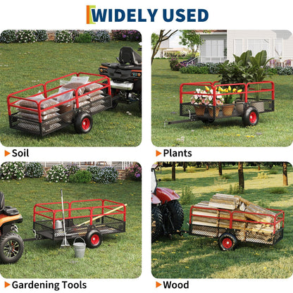 ATV UTV Trailer Tow Behind Dump Cart, 1600 lbs 22 Cubic Feet Heavy Duty Yard Garden Trailer Pull Behind with Removable Sides & All Terrain Tires, Fits Lawn Mower, Tractor, Garden