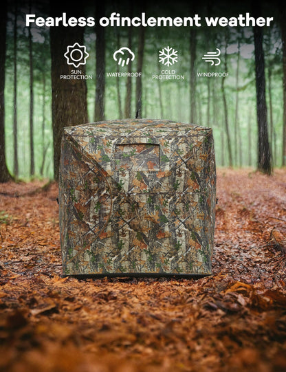 GarveeLife Portable Pop-Up Hunting Blind - 270° See-Through Windows & Silent Door, Waterproof Lightweight Camouflage Tent for Deer Turkey Hunting