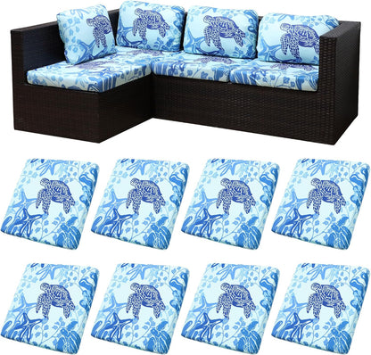 Skiennix 8-Piece Stretch Patio Cushion Covers - Washable Outdoor Sofa Slipcovers | Sea Turtle Design