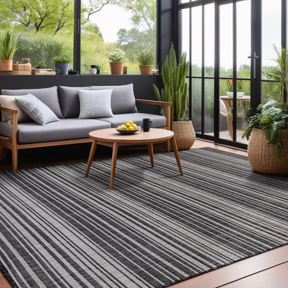 Luul Home Stripe Outdoor Rug 10x14 Washable Outside Carpet for Indoor Patio Porch Waterproof Easy Cleaning Non Shedding Area Rugs Dark Gray 10 x 14
