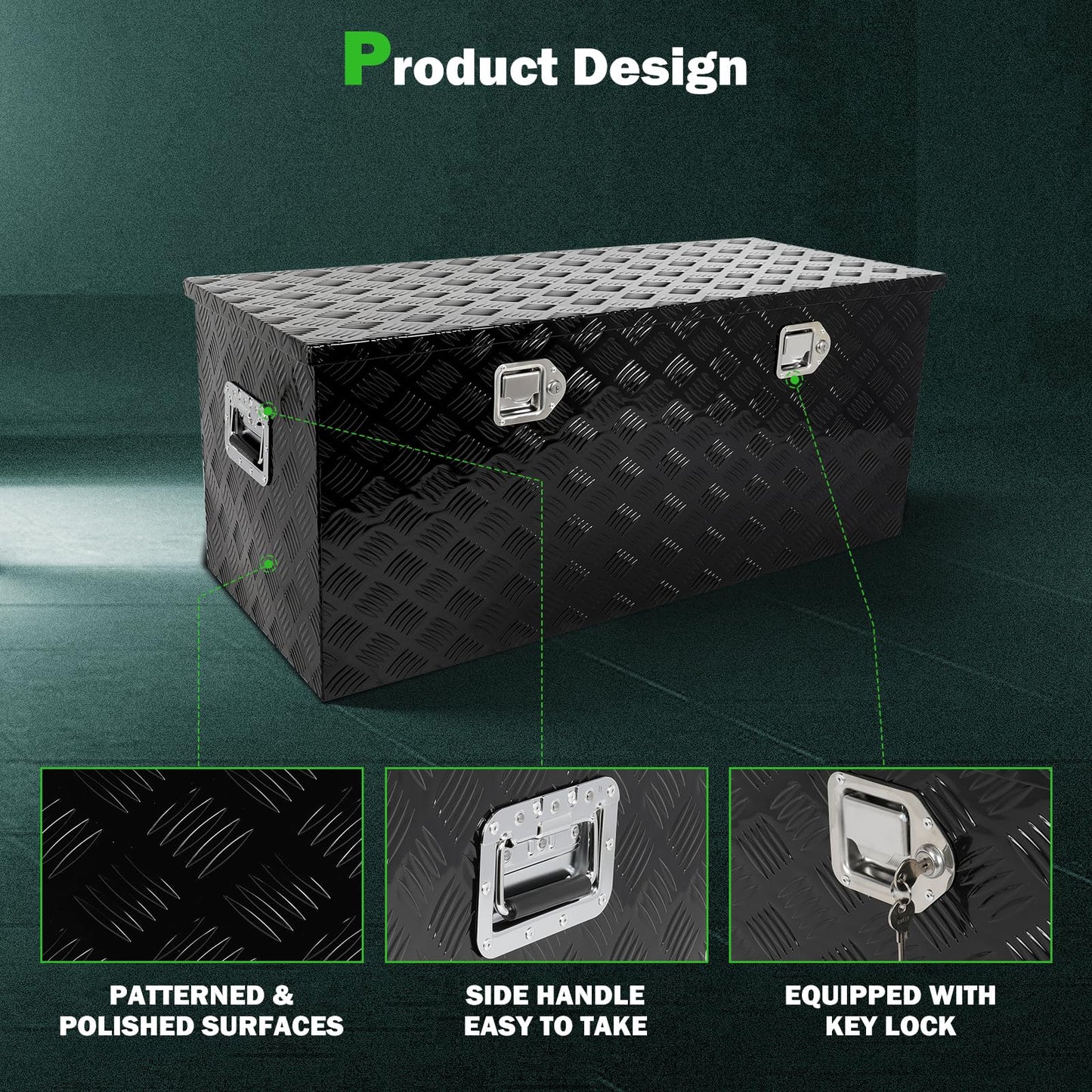SCITOO 44 Inch Aluminum Heavy Duty Truck Bed Tool Box,Diamond Plate Crossover Storage for Most Full Size Pickups,Lockable Weatherproof Chest,Fits 44" Truck Beds,Easy Access to Load and Unload