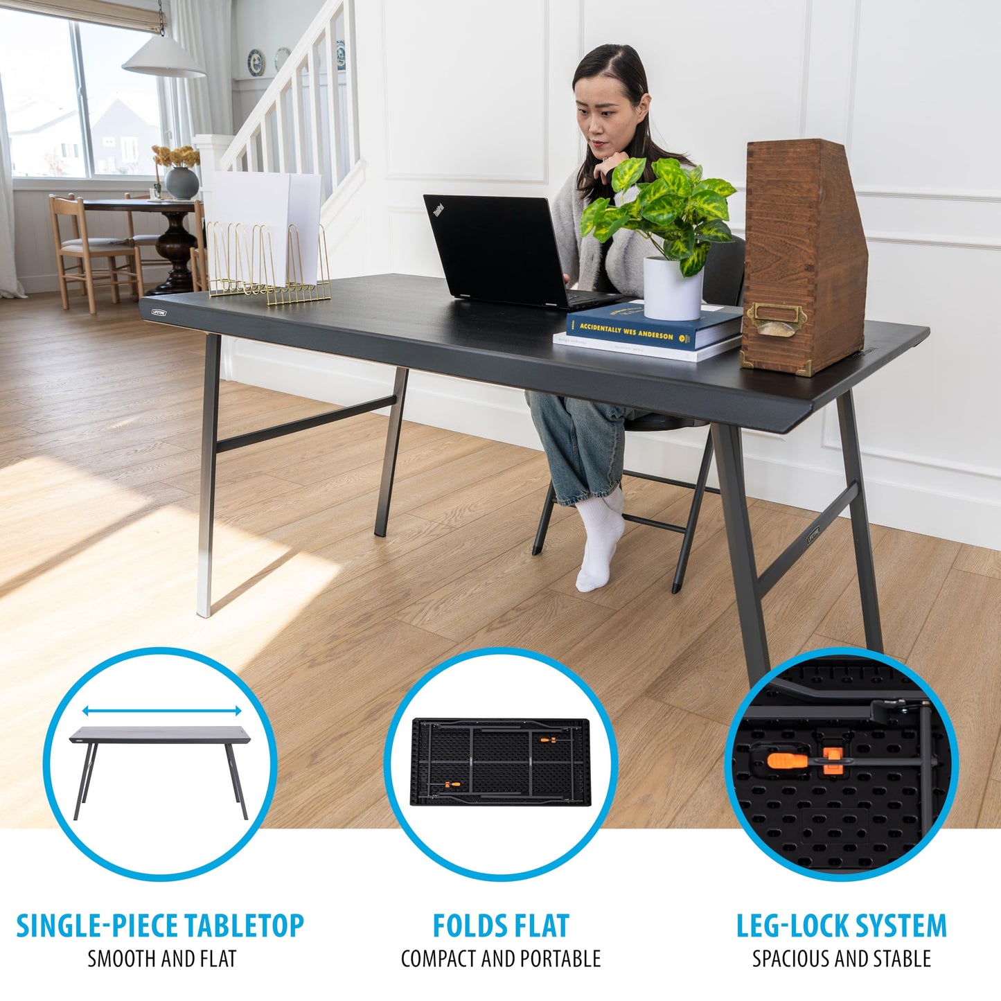 LIFETIME 5-Foot Desk Folding Table, Multipurpose Home Office Workstation