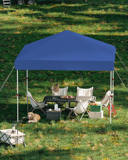 GarveeLife 10x10 Pop Up Canopy with One Button Push Setup - Heavy Duty Outdoor Canopy Tent with Portable Roller Bag - 3 Adjustable Height, 4 Weight Bags, 8 Stakes & 4 Guy Ropes Included, Blue