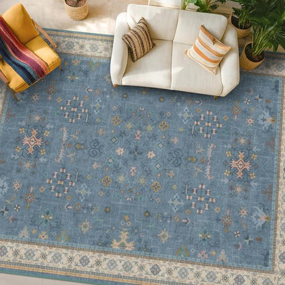 Hazo Haus Boho Accent Area Rug - Soft Washable 7x10 Dusky Blue for Living Room & Bedroom Decor