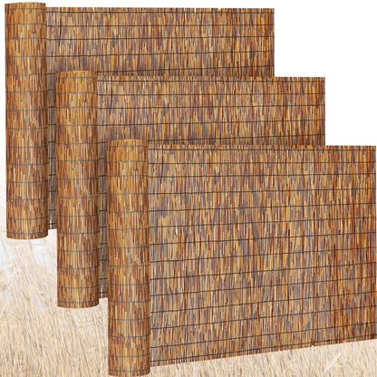 Barydat 3 Pcs 4 x 16.4 ft Reed Fence Roll, 85% Shade Bamboo Privacy Screen, Natural Decorative Reed Fencing for Outdoor Garden Backyard Patio Balcony
