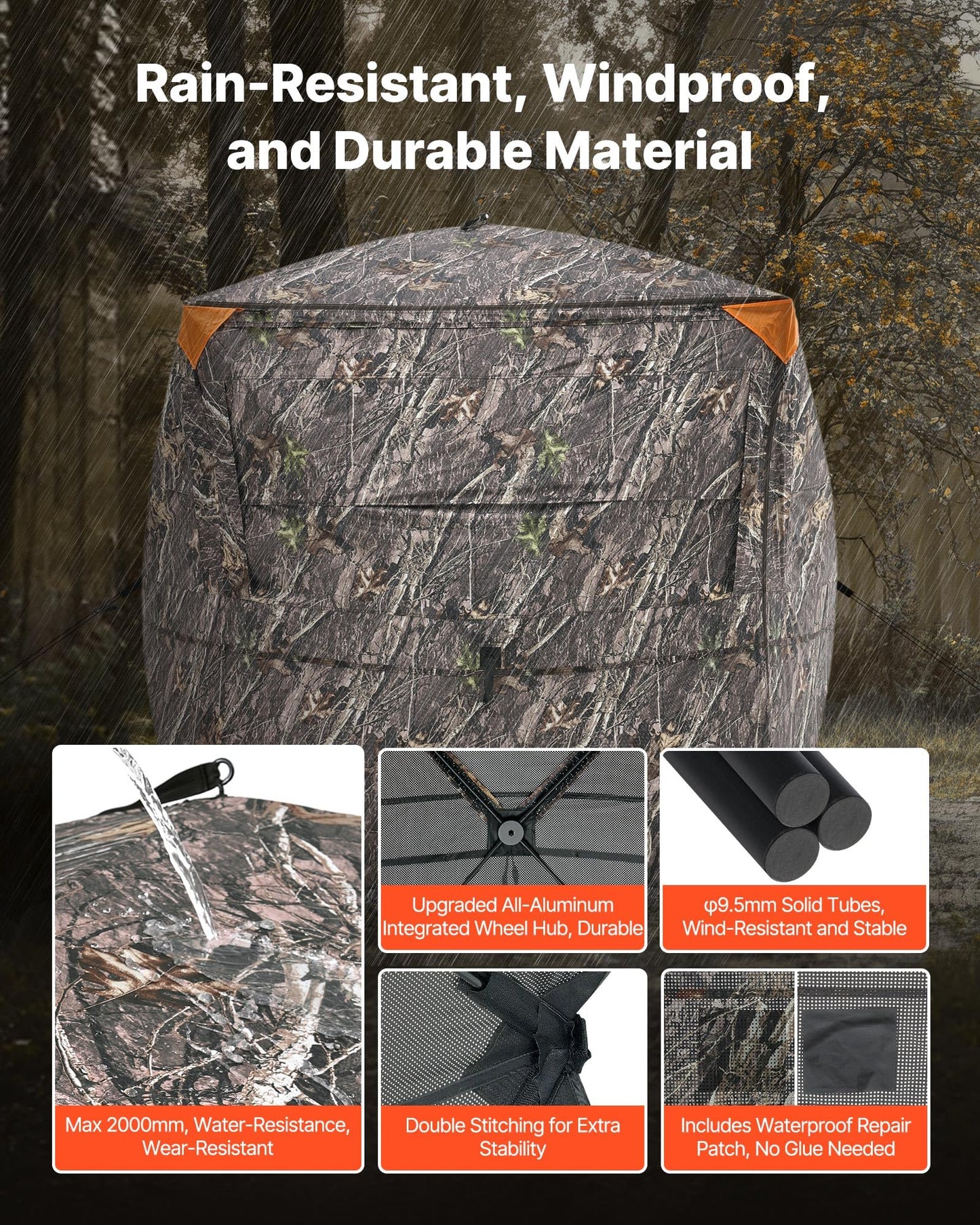 VEVOR Hunting Blind，See Through Ground Blinds with Carrying Bag, 360 Degree Portable Camouflage Tent，Durable Concealed Shelter with Silent Side Door and Window, for Turkey and Deer (4-5 Person)